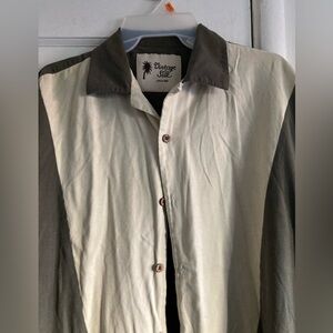 Vintage Silk Two-Tone Shirt Jacket - Black and Cream